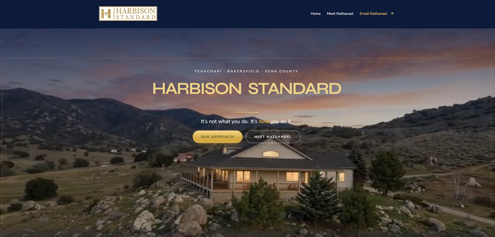 Harbison Standard homepage with its Kern County landscape hero